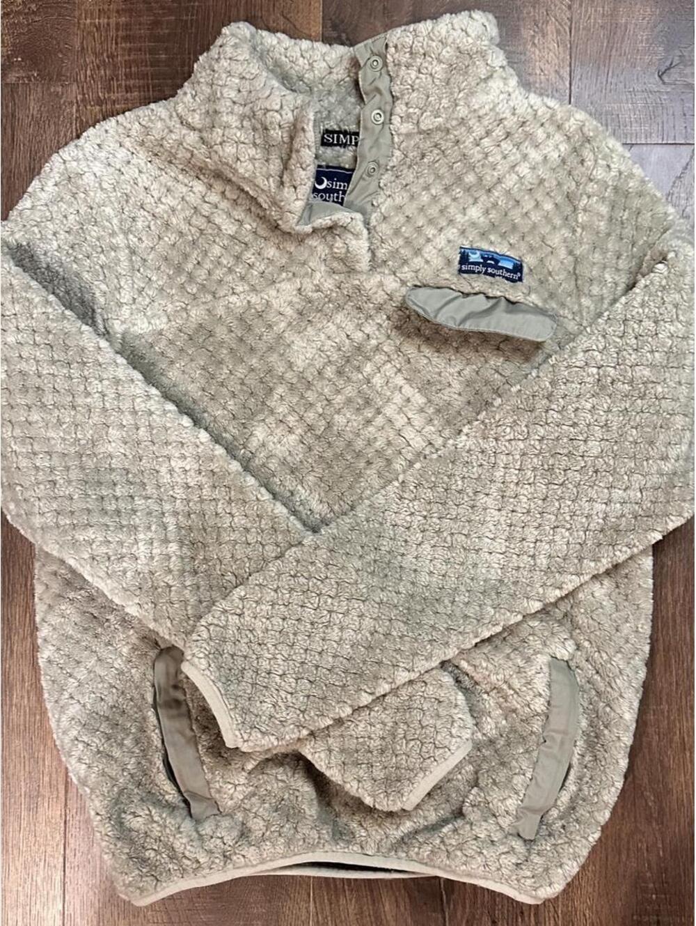 Tan and cream quarter zip fleece sweatshirt